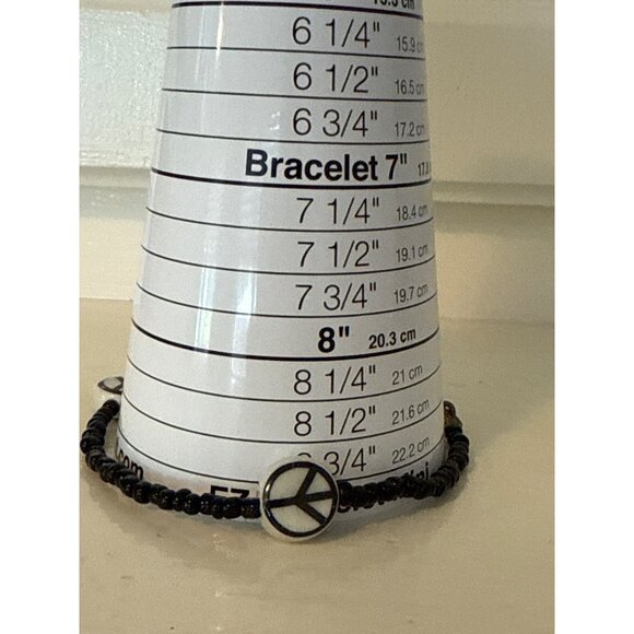 Black Beaded Anklet With White Peace Signs For Women Jewelry Accessory - Picture 2 of 5